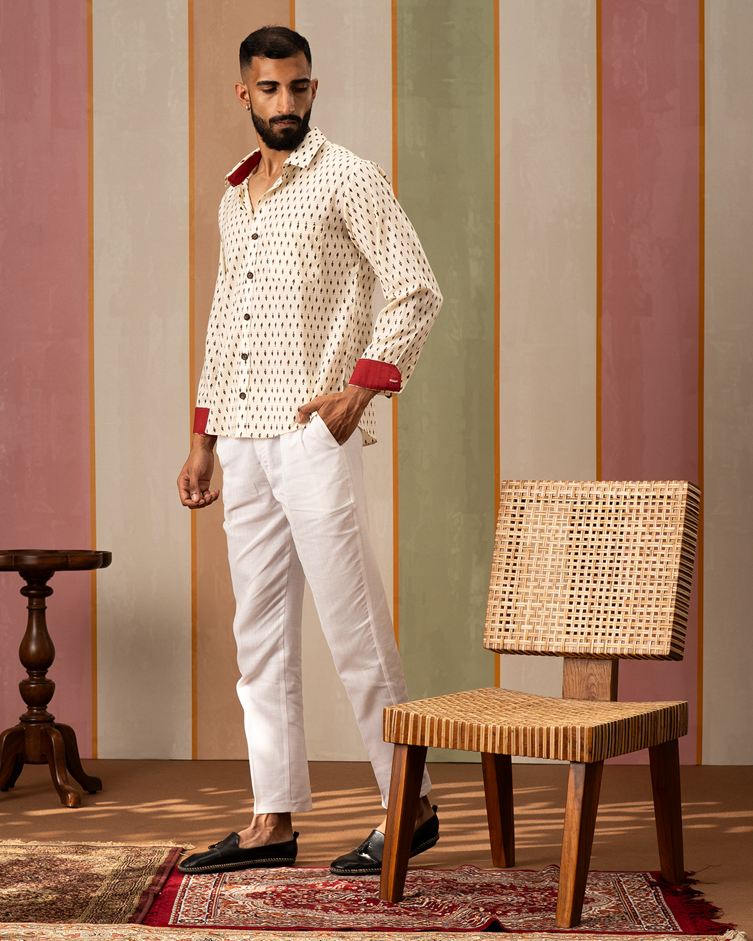 White Blockprint Cotton Shirt