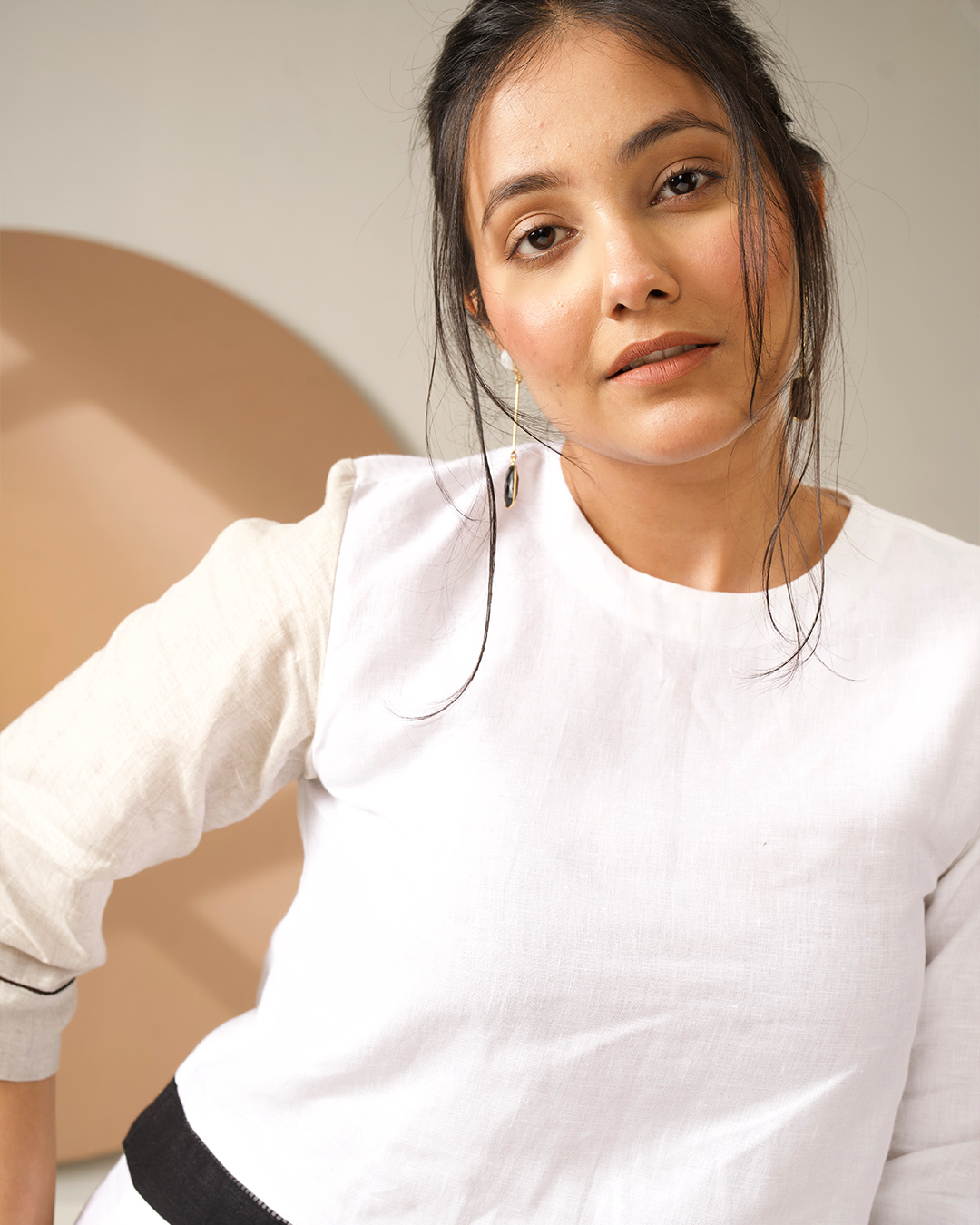 Colorblock Linen Crop Top
