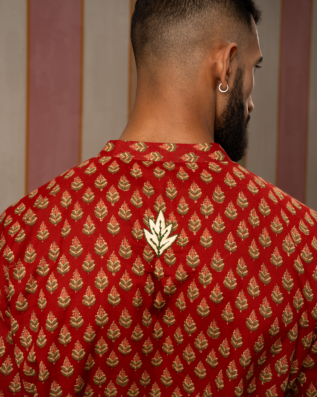Red Blockprint Cotton Kurta With Embroidery