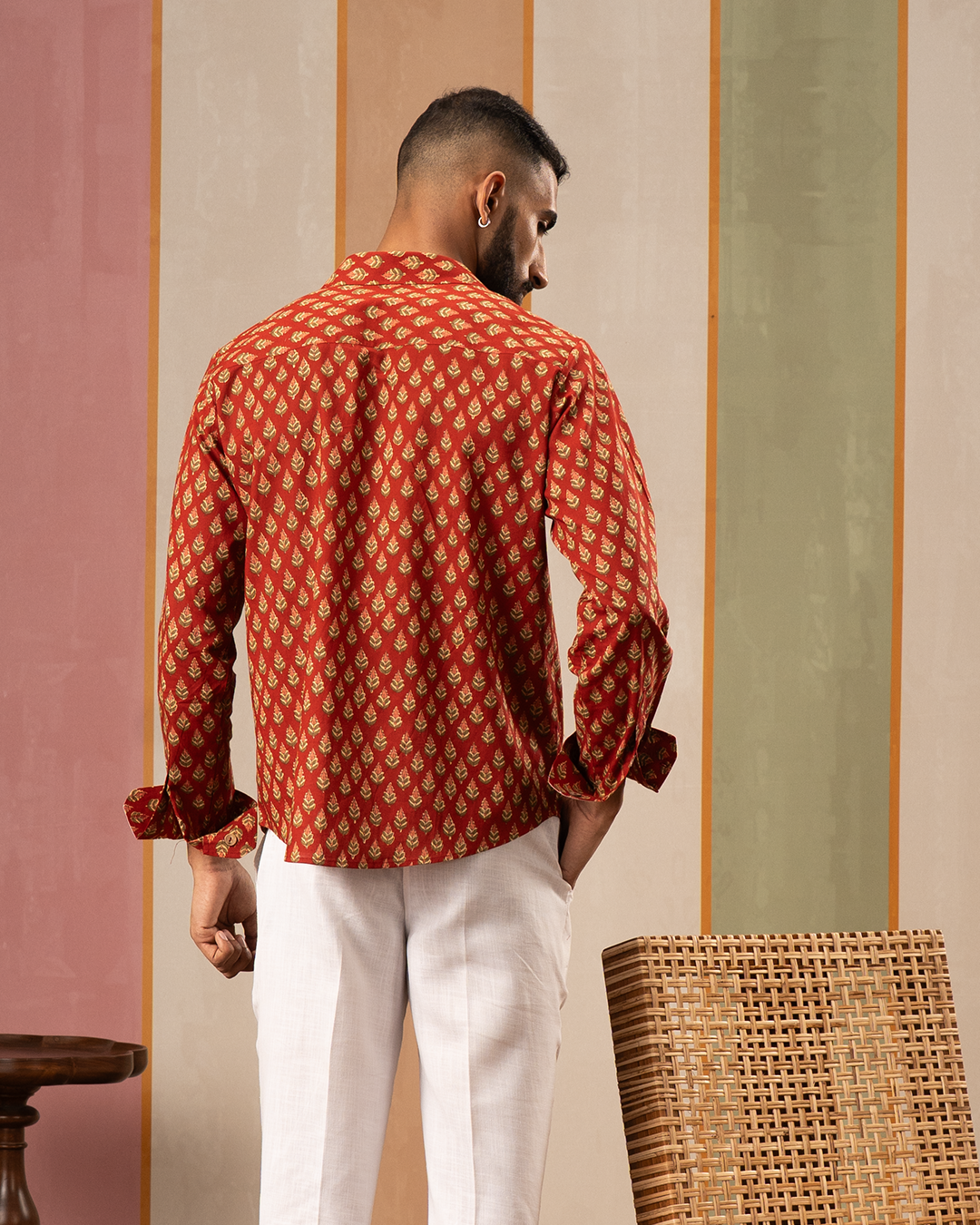Red Blockprint Cotton Shirt