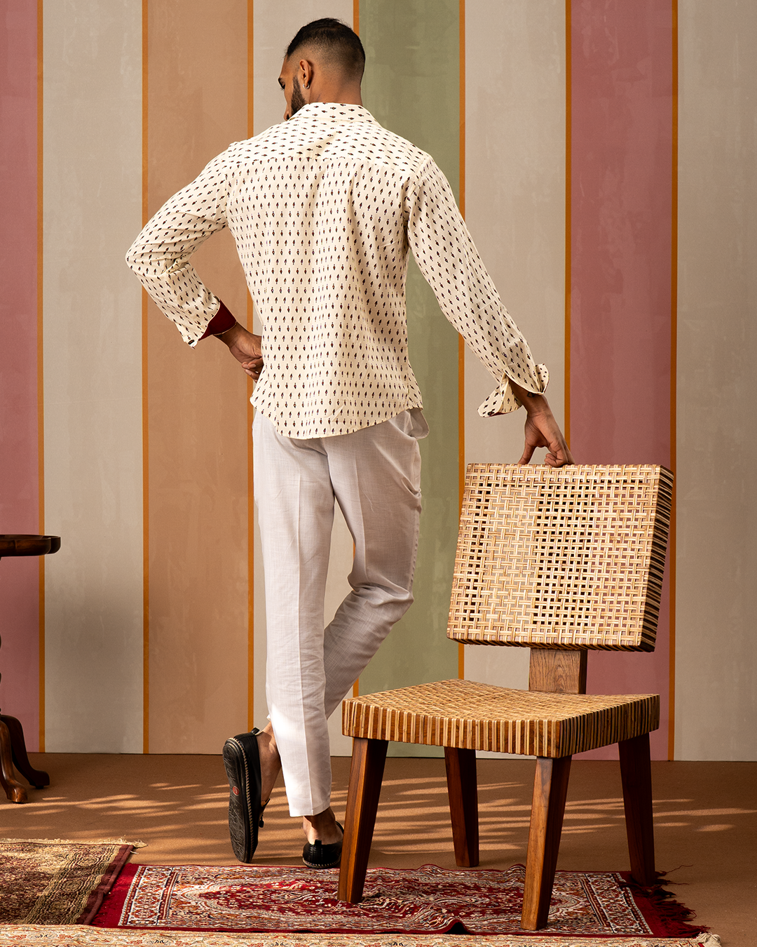 White Blockprint Cotton Shirt
