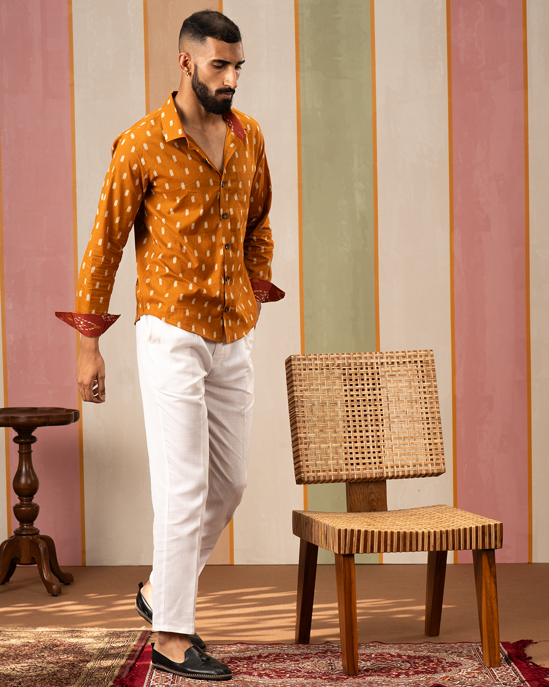 Mustard Ikat Printed Cotton Shirt