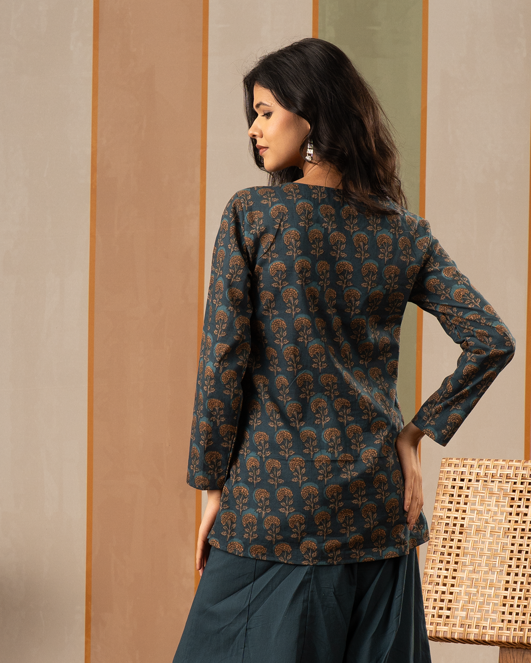Blue Blockprint Cotton Short Kurti