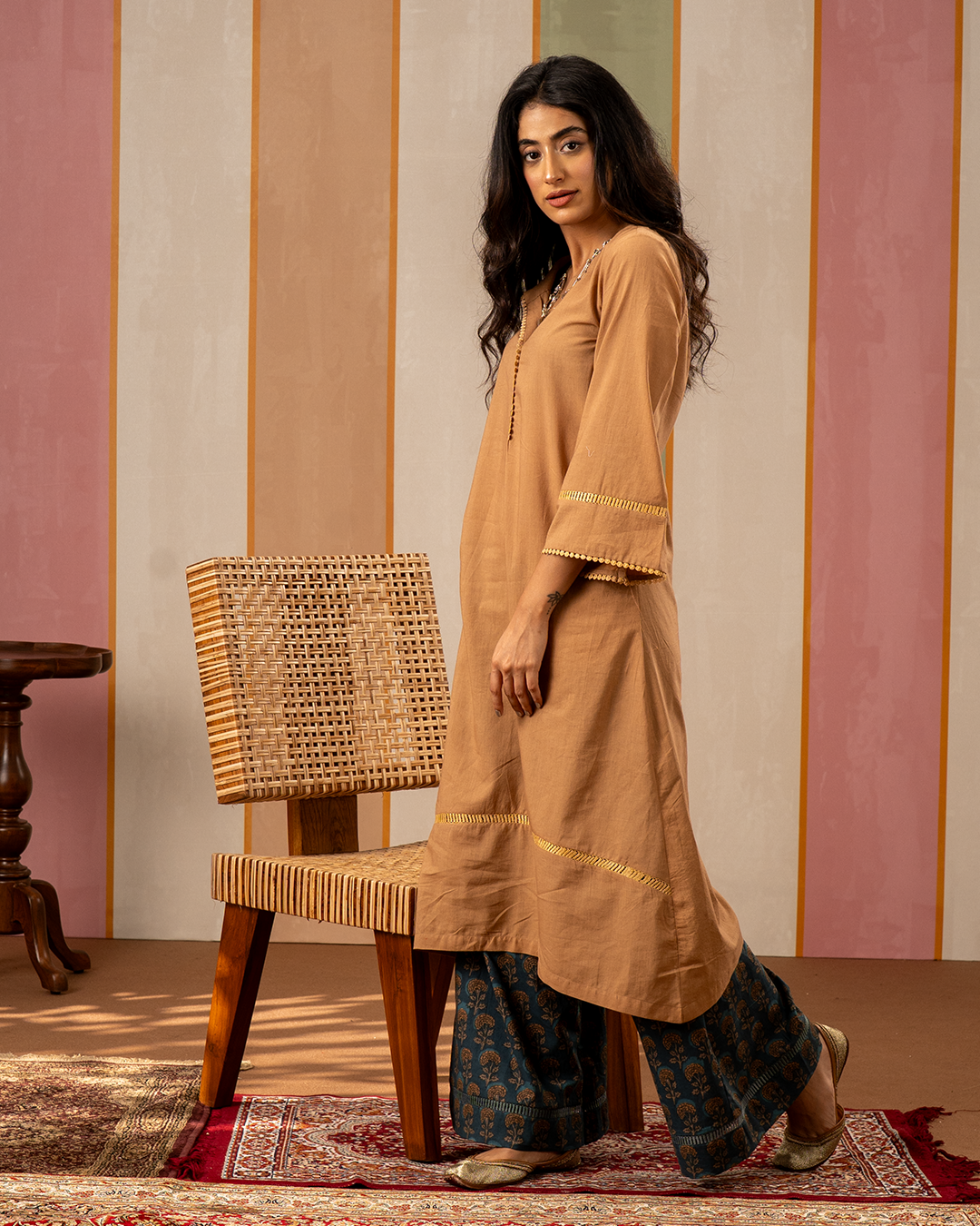 Brown Solid Cotton Kurta