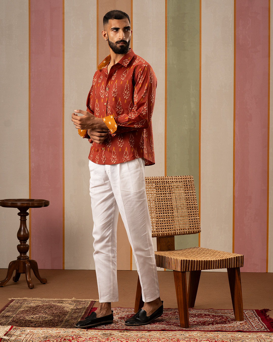 Rust Ikat Printed Cotton Shirt