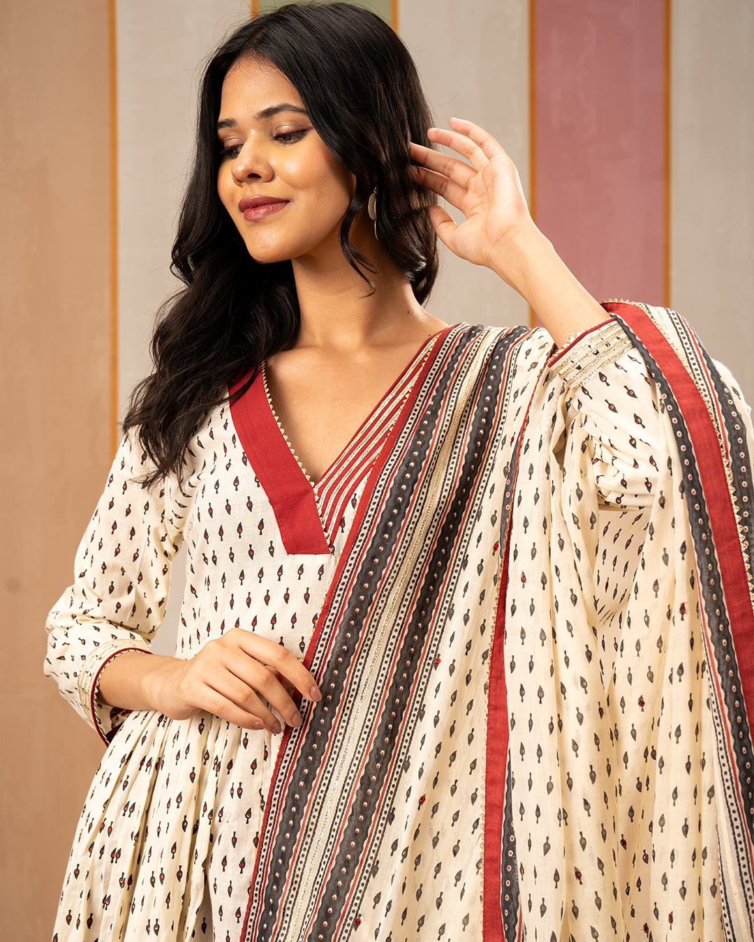 White Printed Cotton Flare Kurta Set