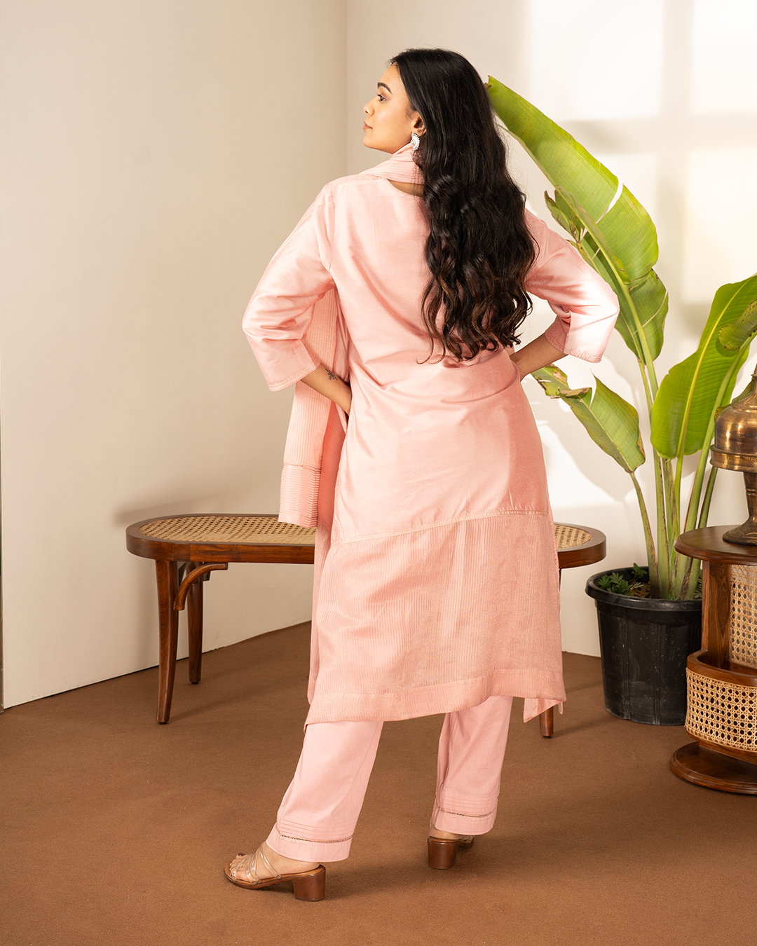 Pink Cotton Silk Tissue Kurta 3-Piece Set