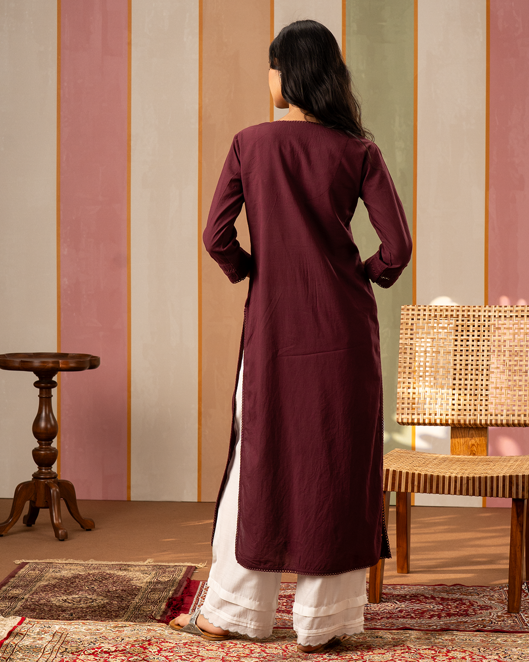 Purple Solid Cotton Straight Kurta