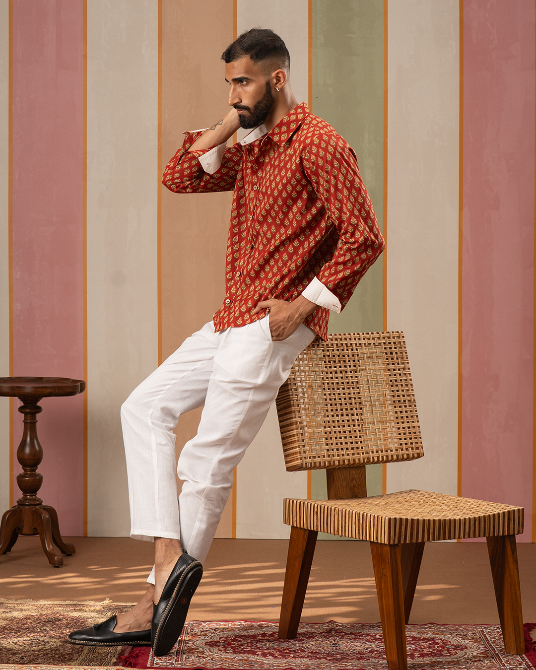 Red Blockprint Cotton Shirt
