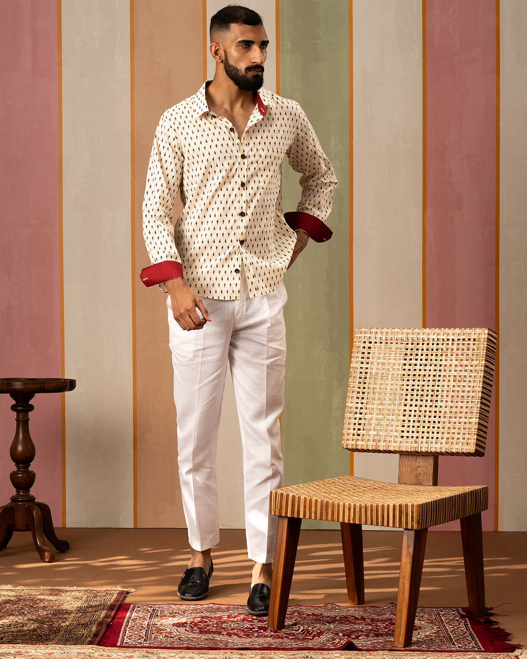 White Blockprint Cotton Shirt