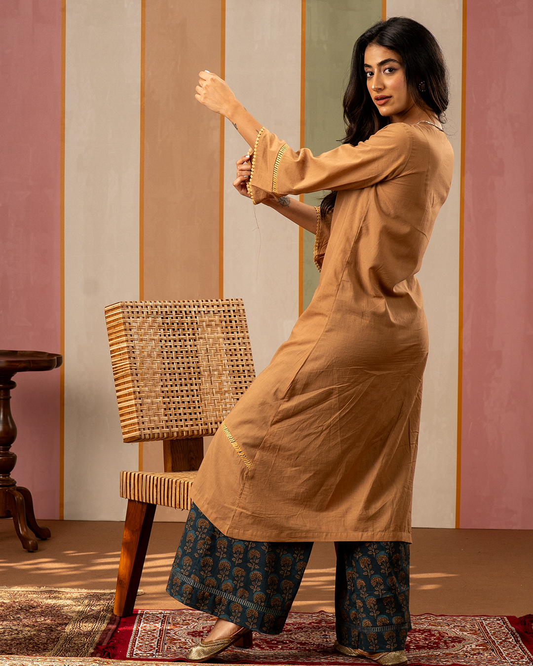 Brown Solid Cotton Kurta