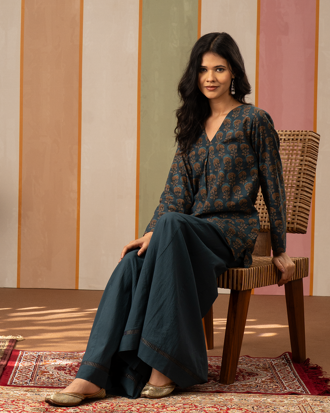 Blue Blockprint Cotton Short Kurti