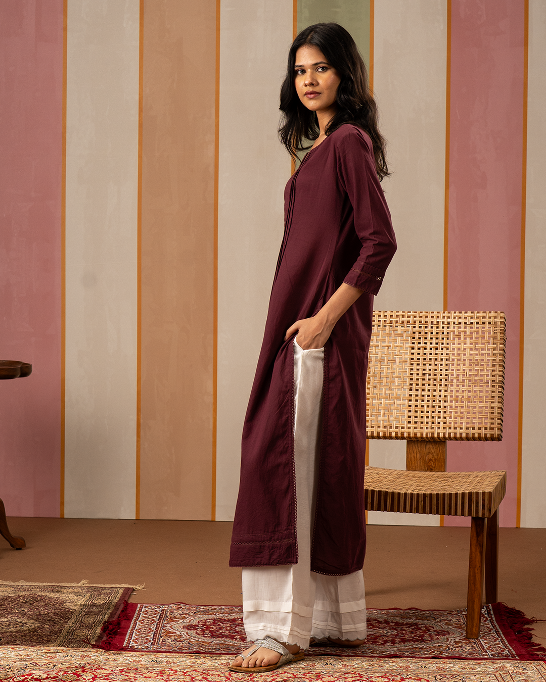 Purple Solid Cotton Kurta Set with Printed Cotton Dupatta
