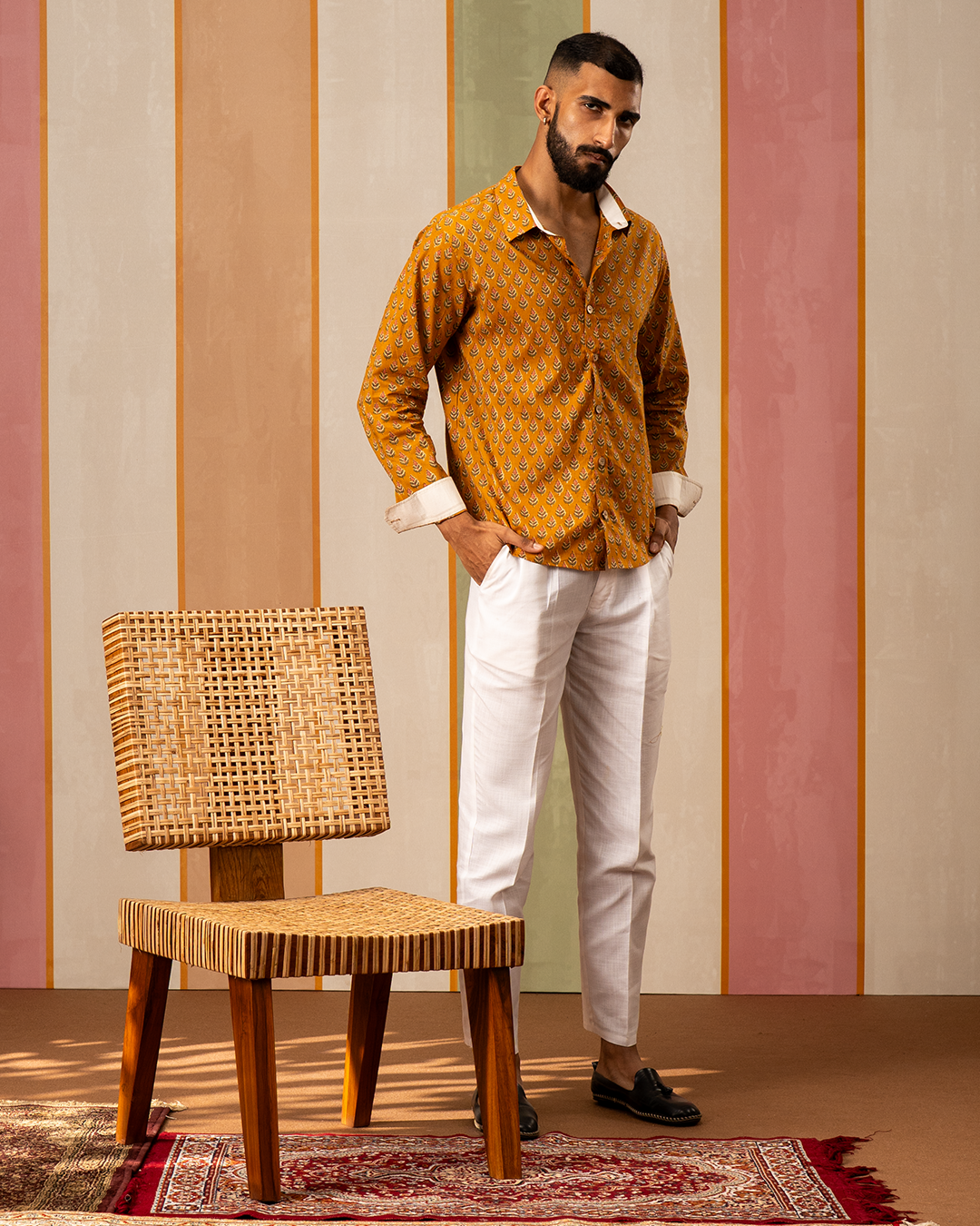 Yellow Blockprint Cotton Shirt