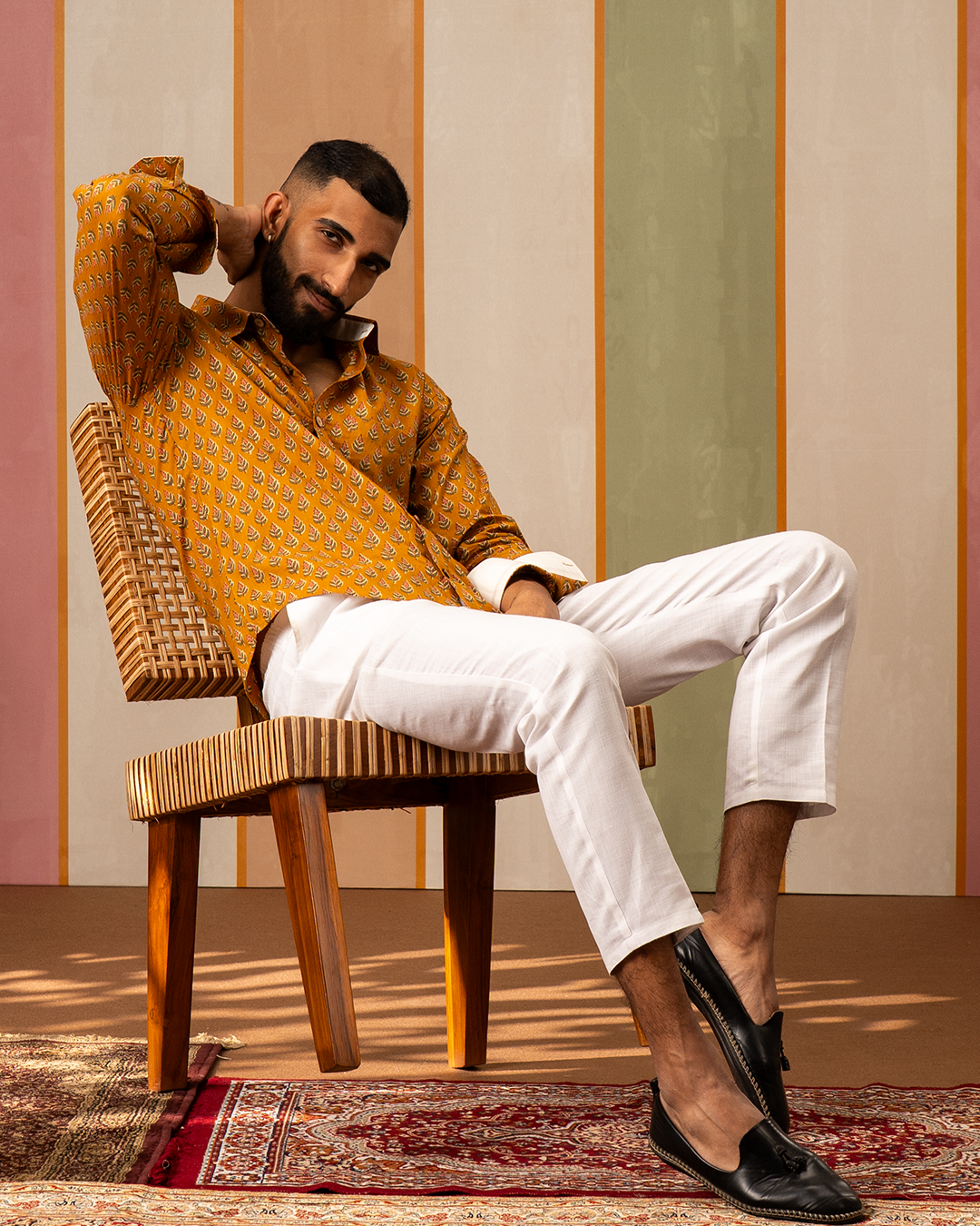 Yellow Blockprint Cotton Shirt