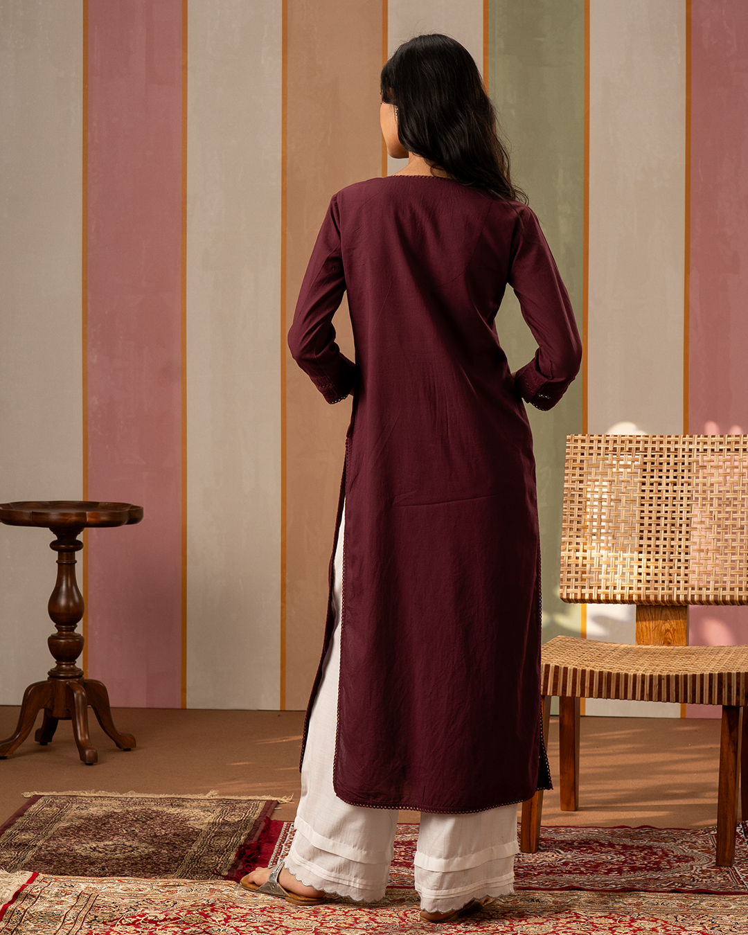 Purple Solid Cotton Kurta Set with Printed Cotton Dupatta