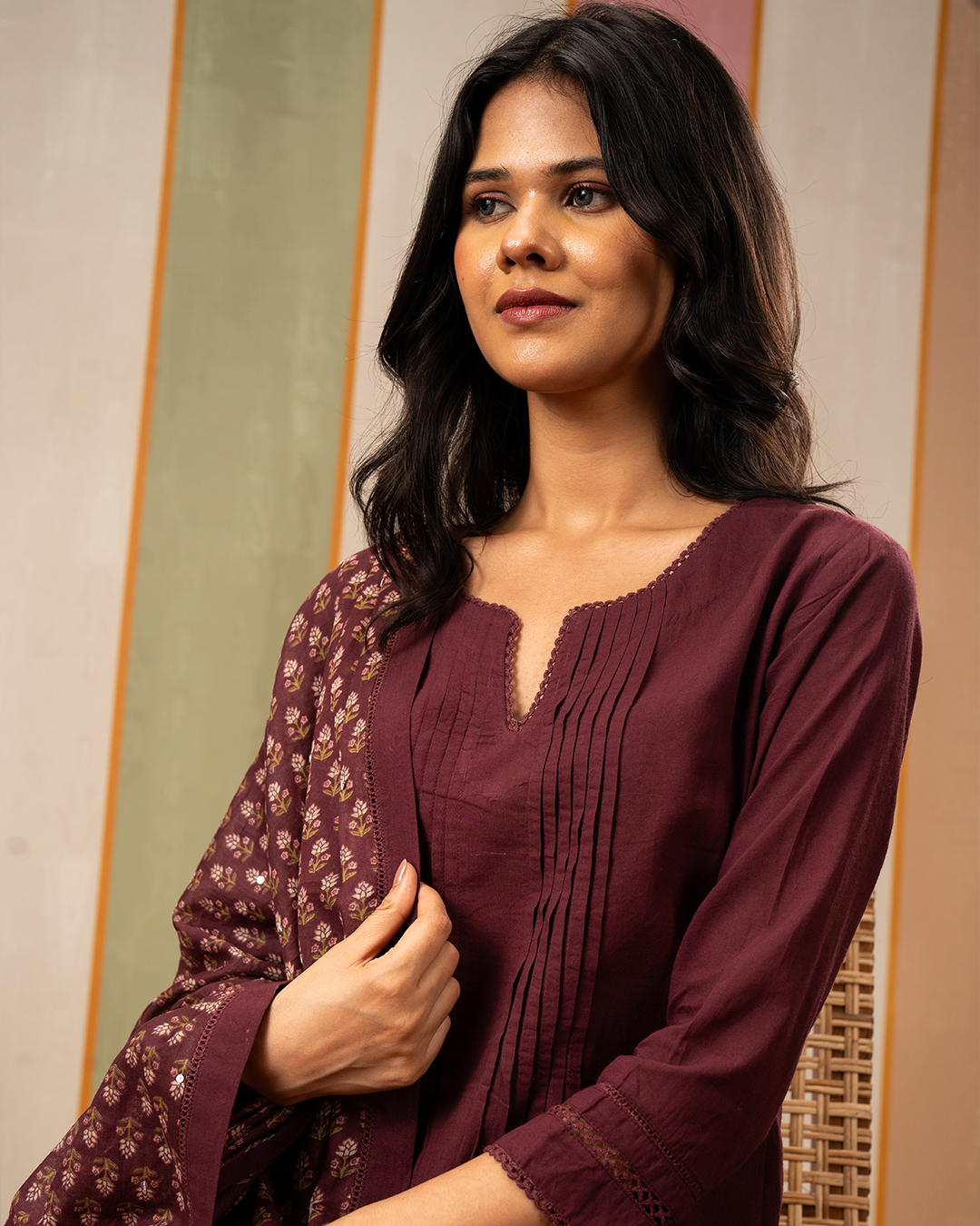Purple Solid Cotton Straight Kurta