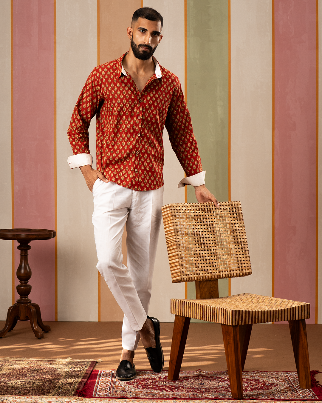 Red Blockprint Cotton Shirt
