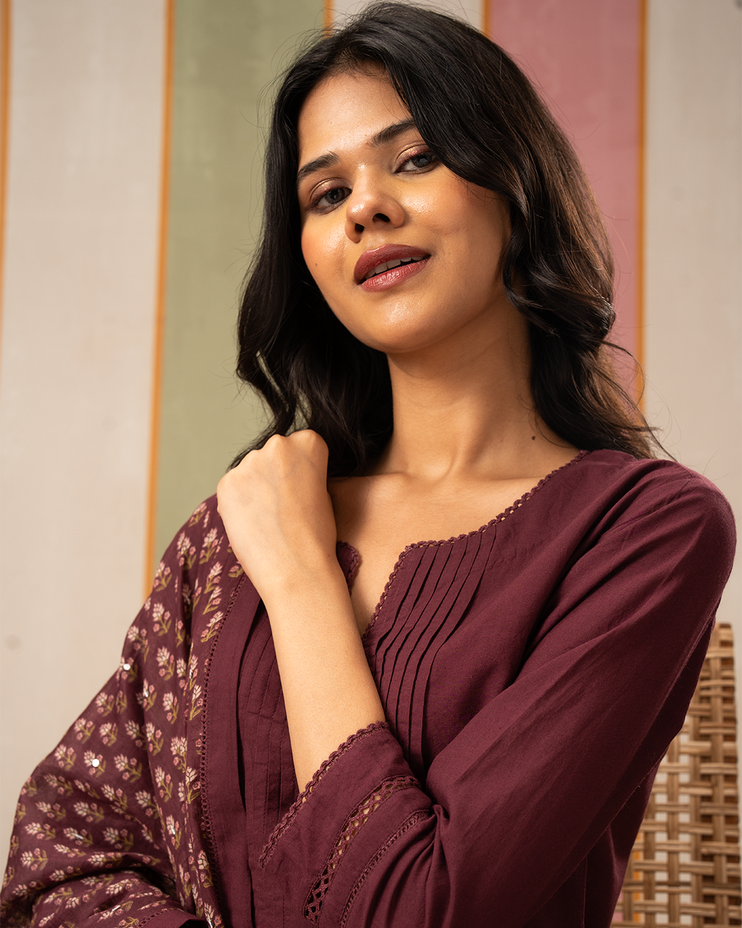 Purple Solid Cotton Straight Kurta